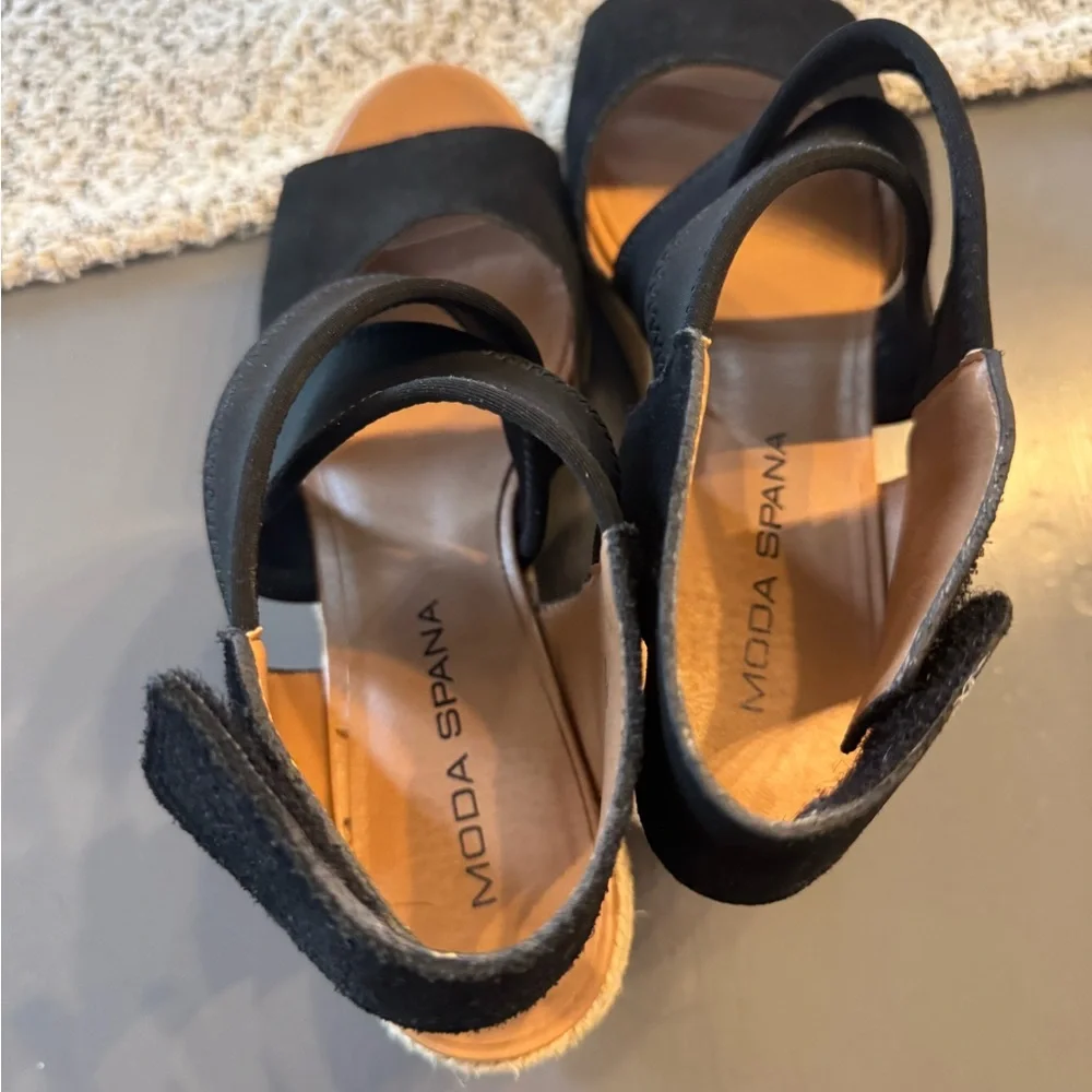 Moda Spana Black Espadrille Wedge Sandals